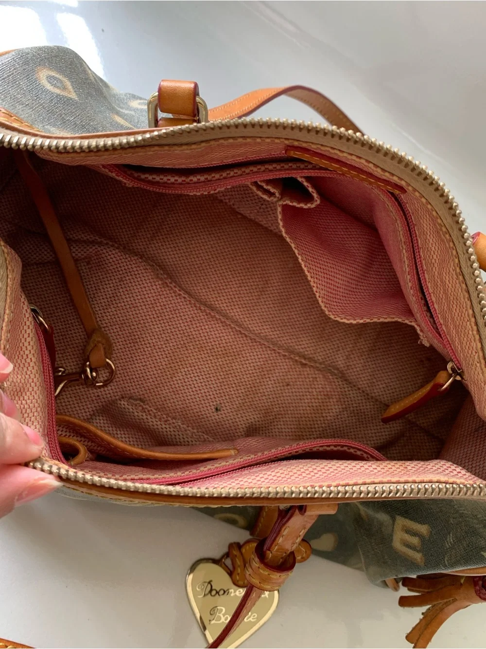 Dooney & Bourke Brown Logo Crossbody with Tan Trim